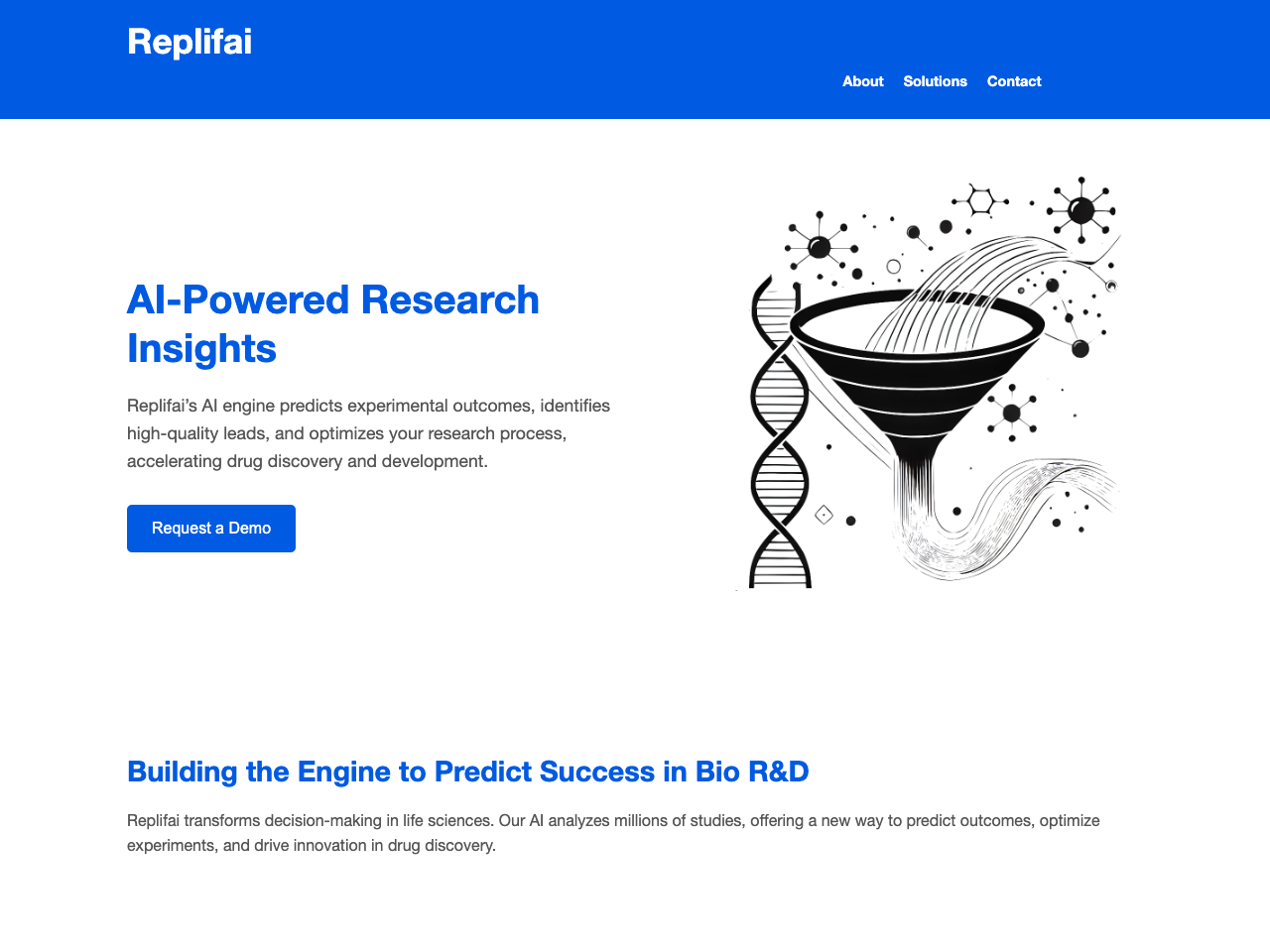 Replifai: AI-Powered Insights for Faster Drug Discovery webpage by Adi Carmel