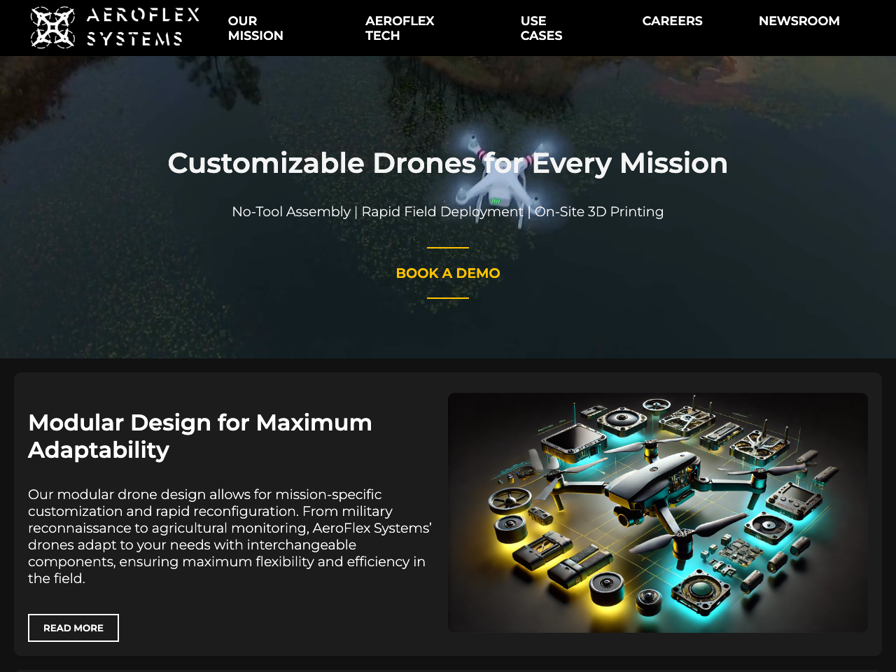 AeroFlex Drones: Customizable Solutions for Every Mission webpage by Gizem Cakil