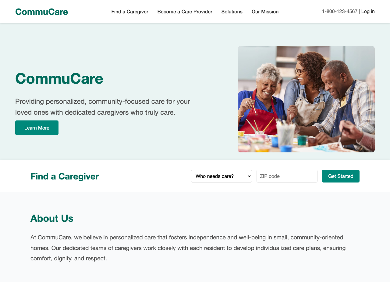 CommuCare: Community-Focused Personalized Care for Your Loved Ones webpage by Julie Cruz