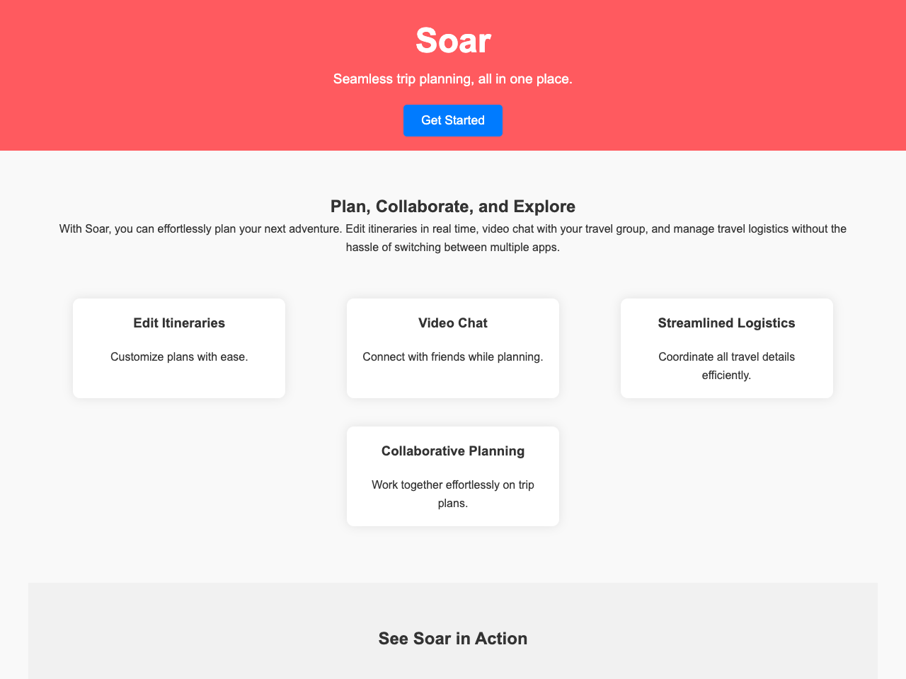 Soar: Seamless Trip Planning, All in One Place webpage by Maya Punjwani