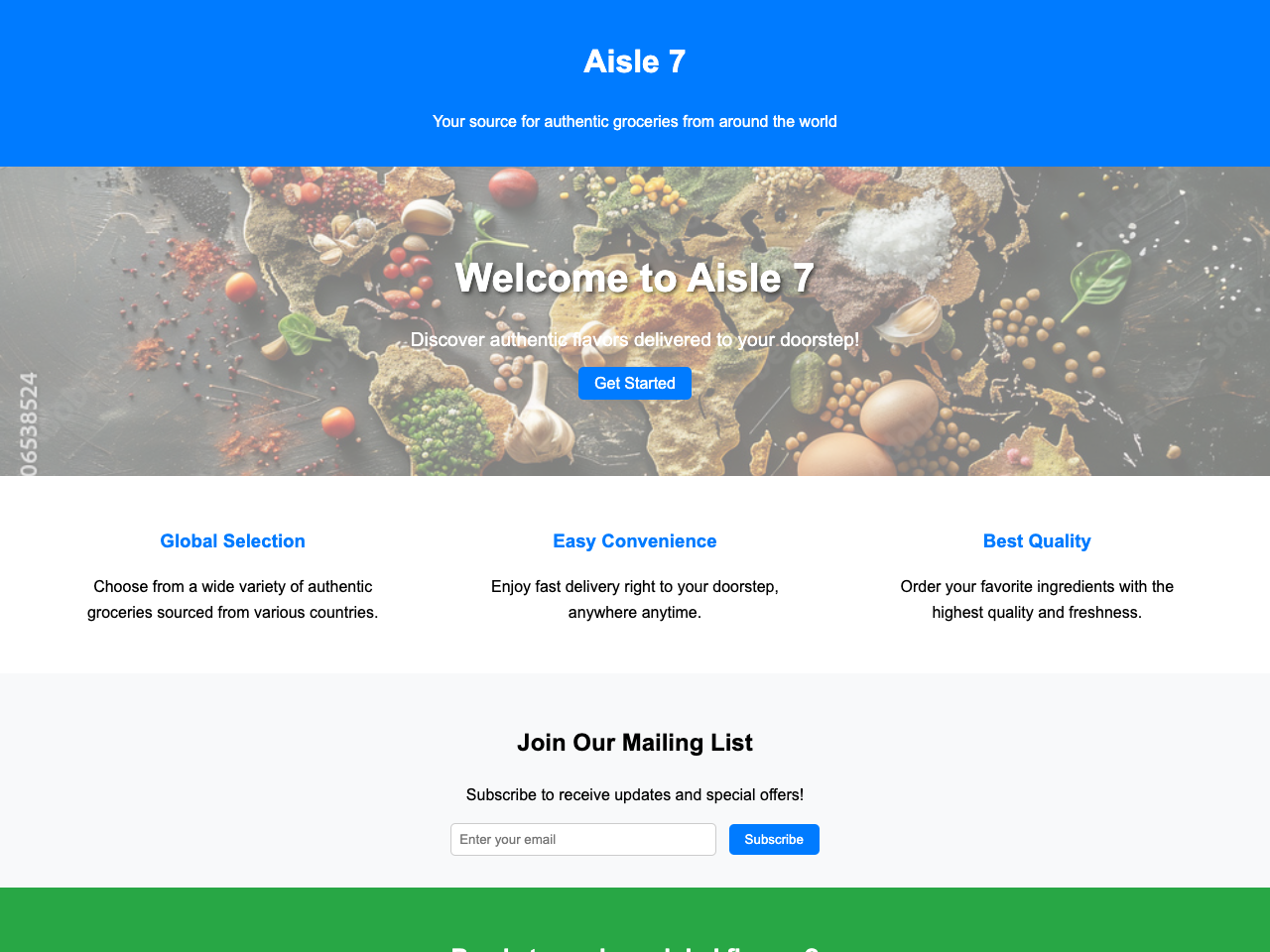 Aisle 7: Authentic Global Groceries Delivered webpage by Teng Chan